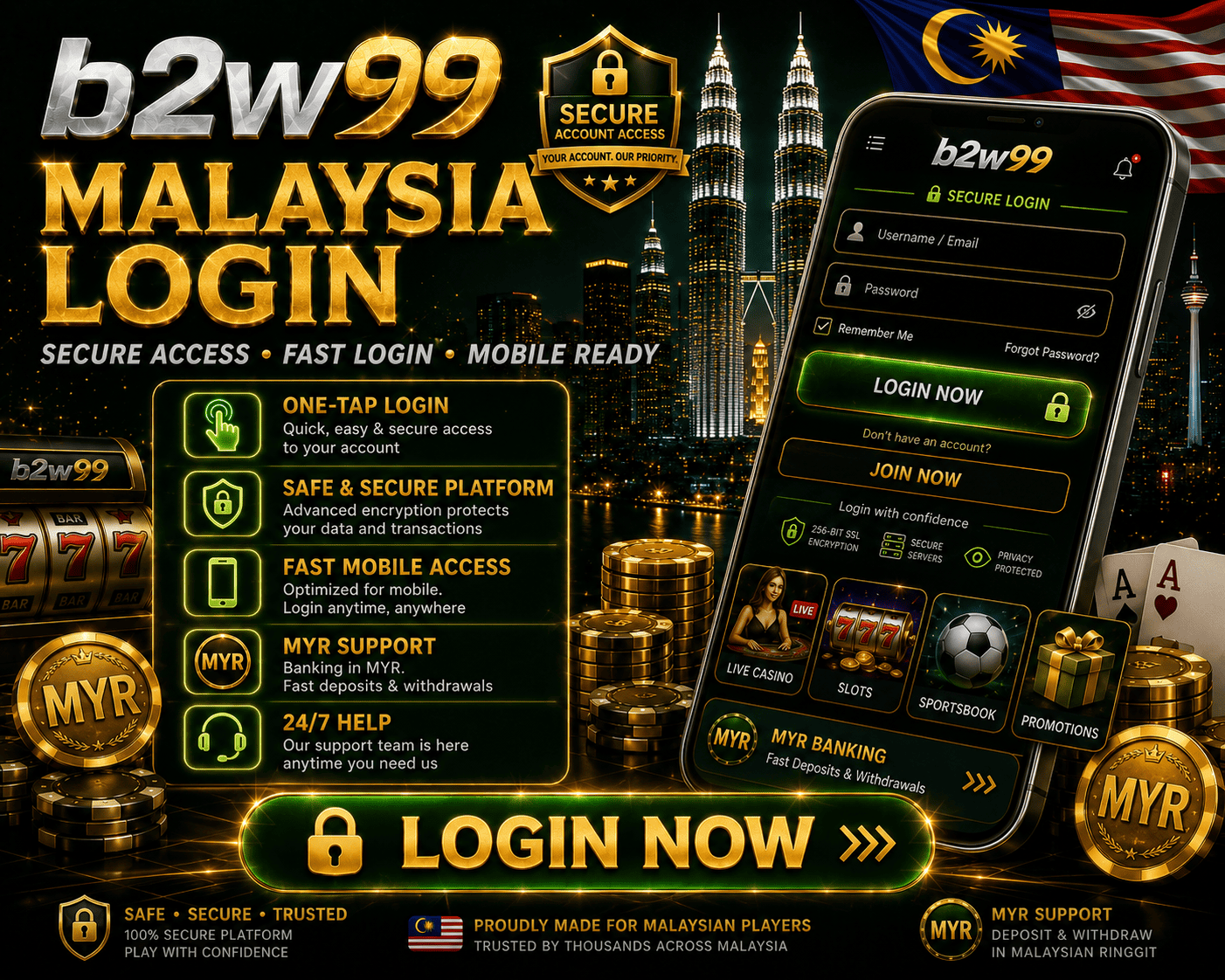 B2W99 - log masuk selamat dan akses akaun Skrin akses akaun B2W99 pada peranti mudah alih dengan elemen log masuk selamat